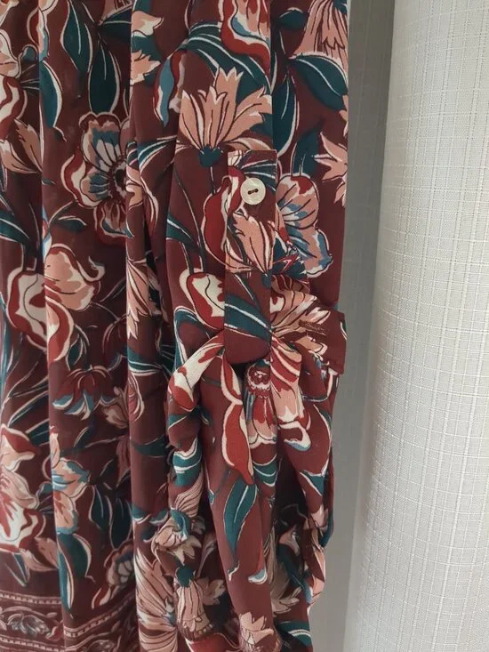 Med DR2 Floral Tunic / Blouse / Top with Button Long or Roll Up Sleeves - Picture 3 of 16